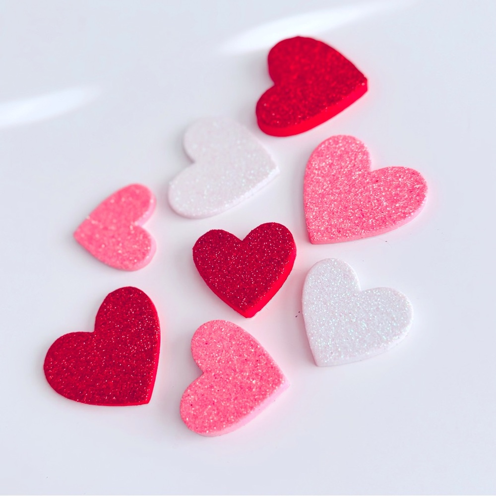 Set of 8 Glitter Heart Puffy Foam Stickers in Red, Pink, & White